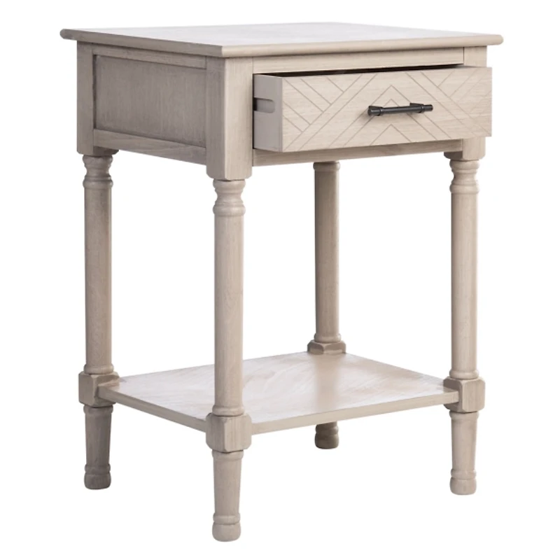 Greige Wood Peyton 1-Drawer End Table