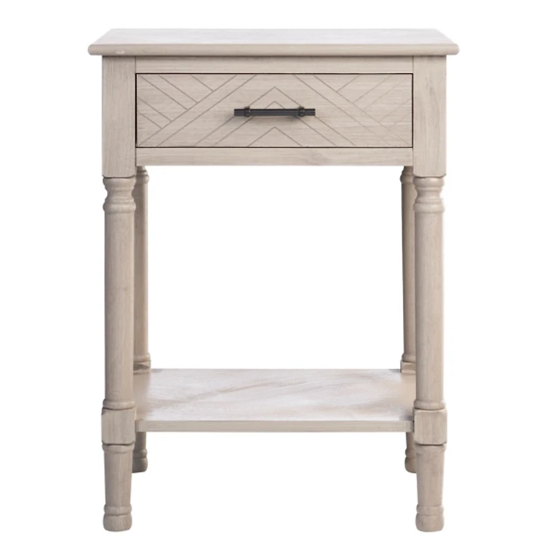Greige Wood Peyton 1-Drawer End Table