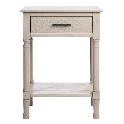 Greige Wood Peyton 1-Drawer End Table