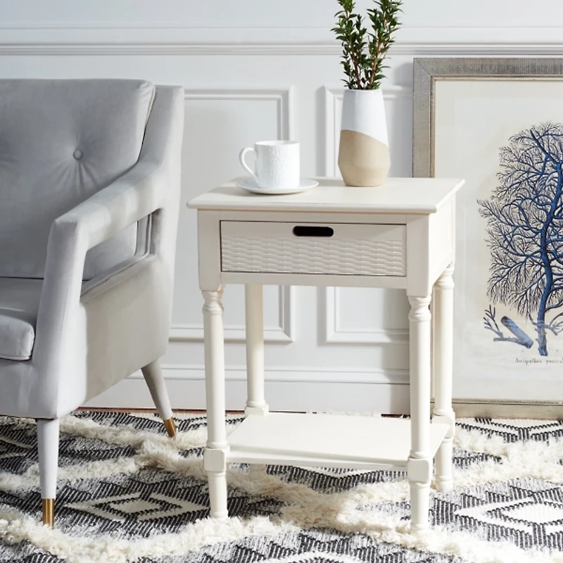 White Wood Landers 1-Drawer End Table