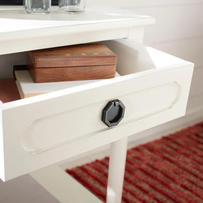 Distressed White Wood Veranda End Table
