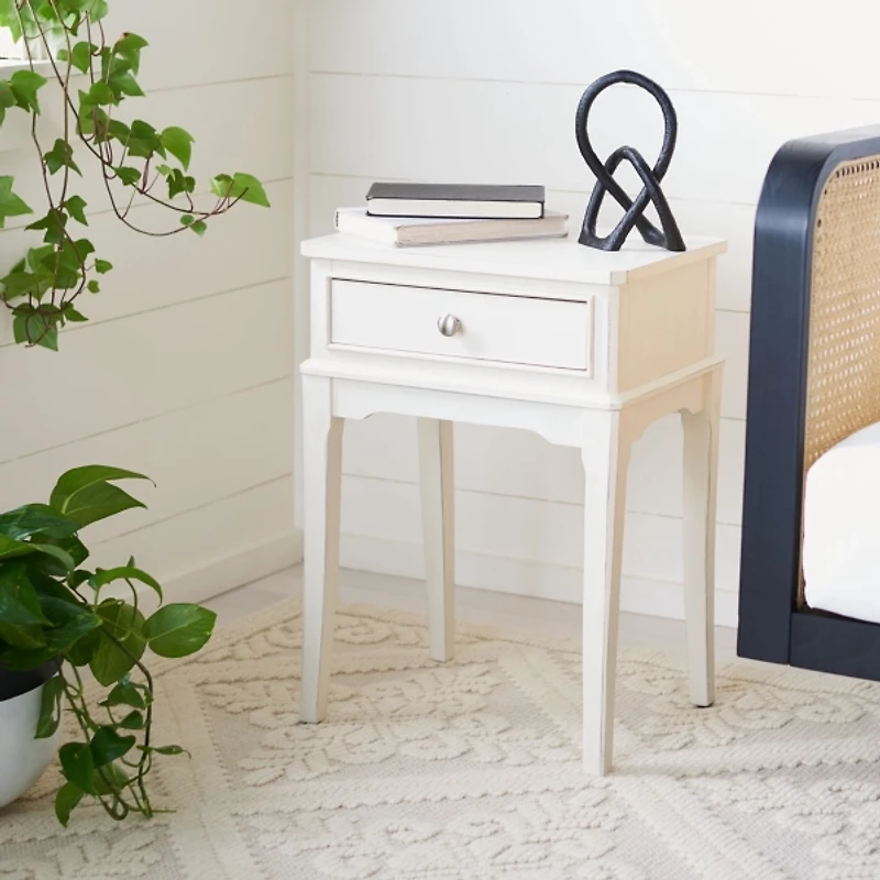 White Wood Opal 1-Drawer End Table