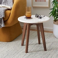Marble and Walnut Round Mari Accent Table