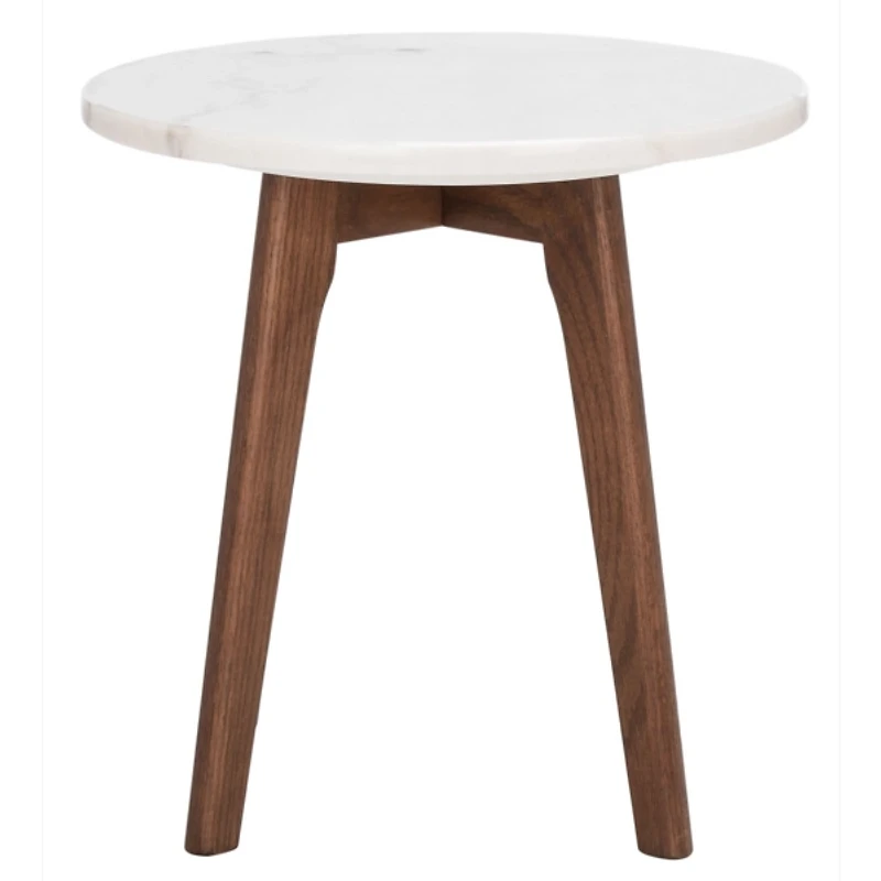 Marble and Walnut Round Mari Accent Table