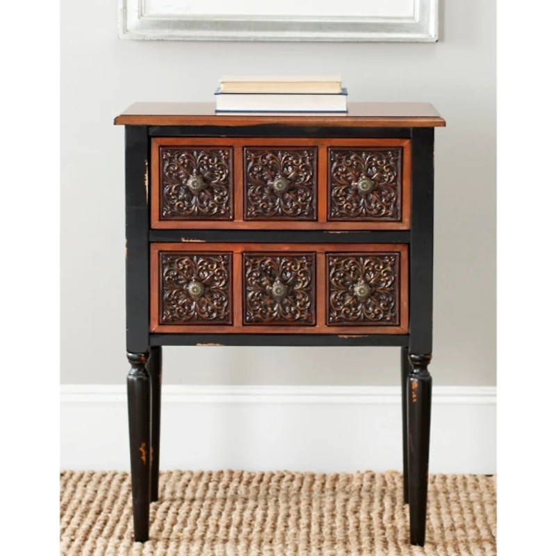 Distressed Wood Cindie 2-Drawer Accent Table