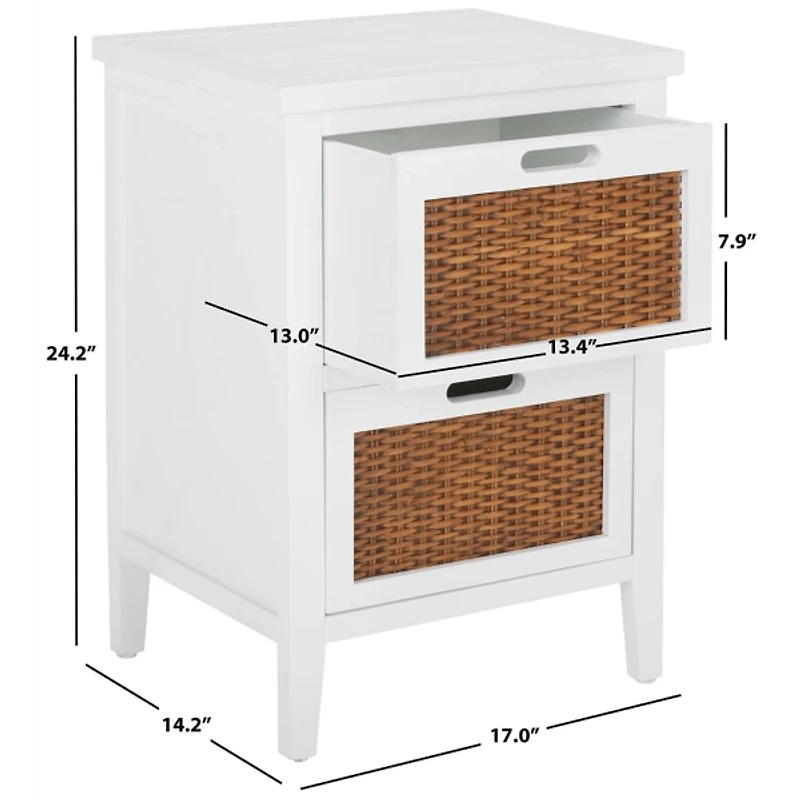 White Wood Woven Viola 2-Drawer End Table