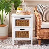White Wood Woven Viola 2-Drawer End Table