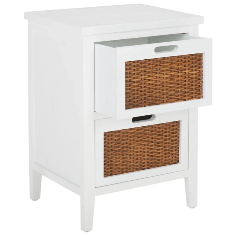 White Wood Woven Viola 2-Drawer End Table