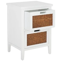 White Wood Woven Viola 2-Drawer End Table