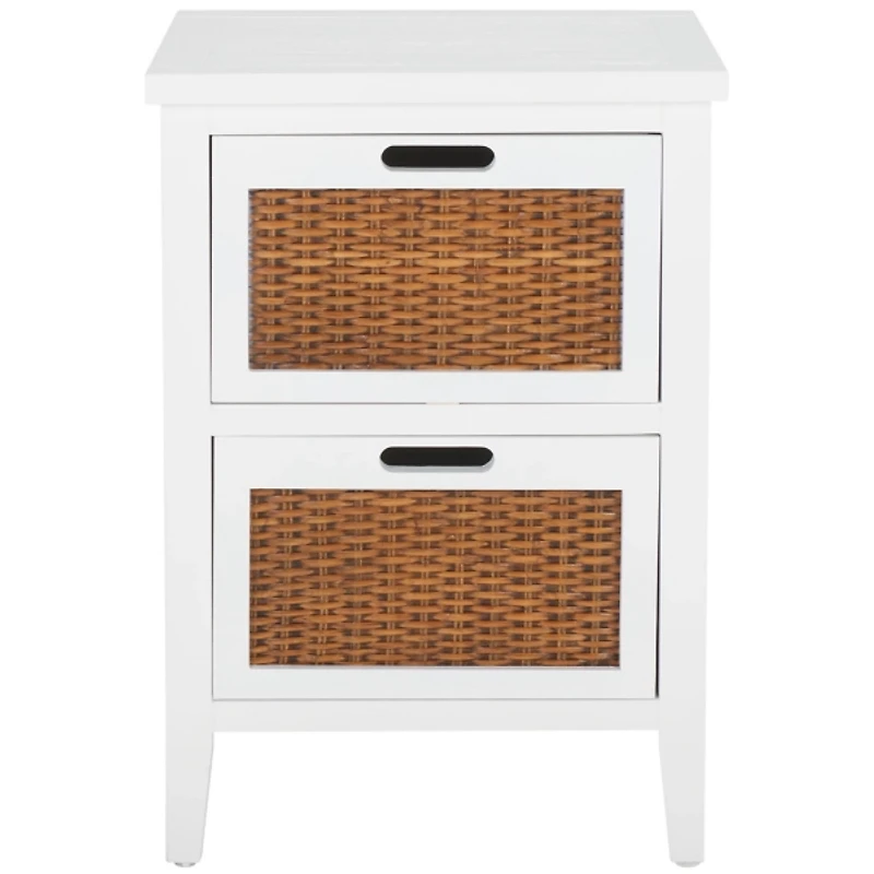 White Wood Woven Viola 2-Drawer End Table