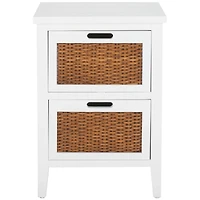 White Wood Woven Viola 2-Drawer End Table