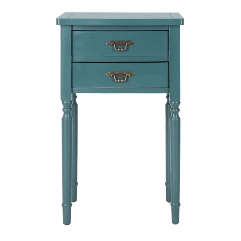 Teal Wood Madelyn 2-Drawer End Table