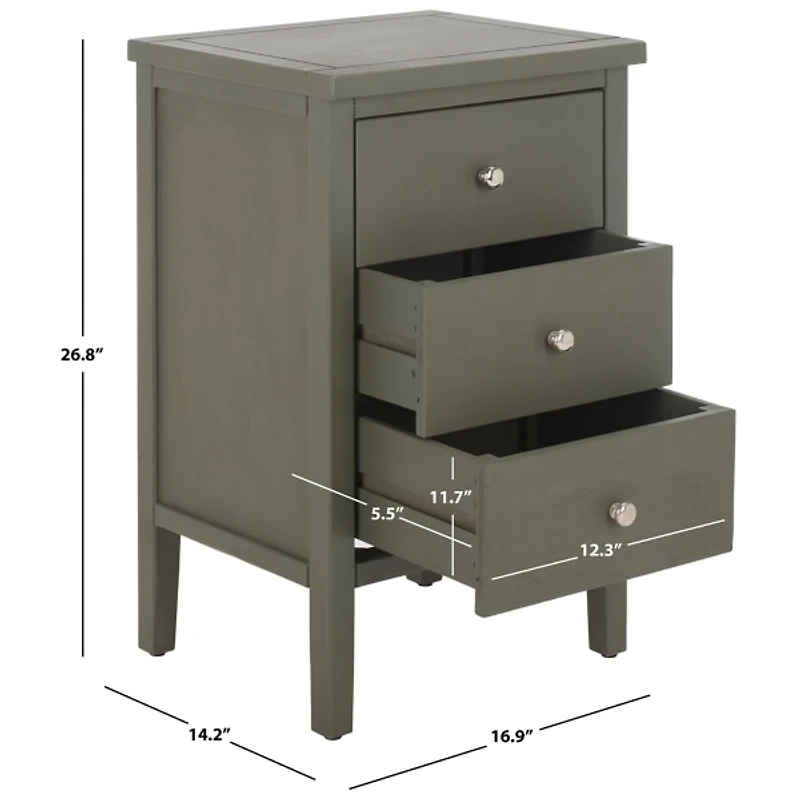 Ash Gray Wood 3-Drawer Denise End Table