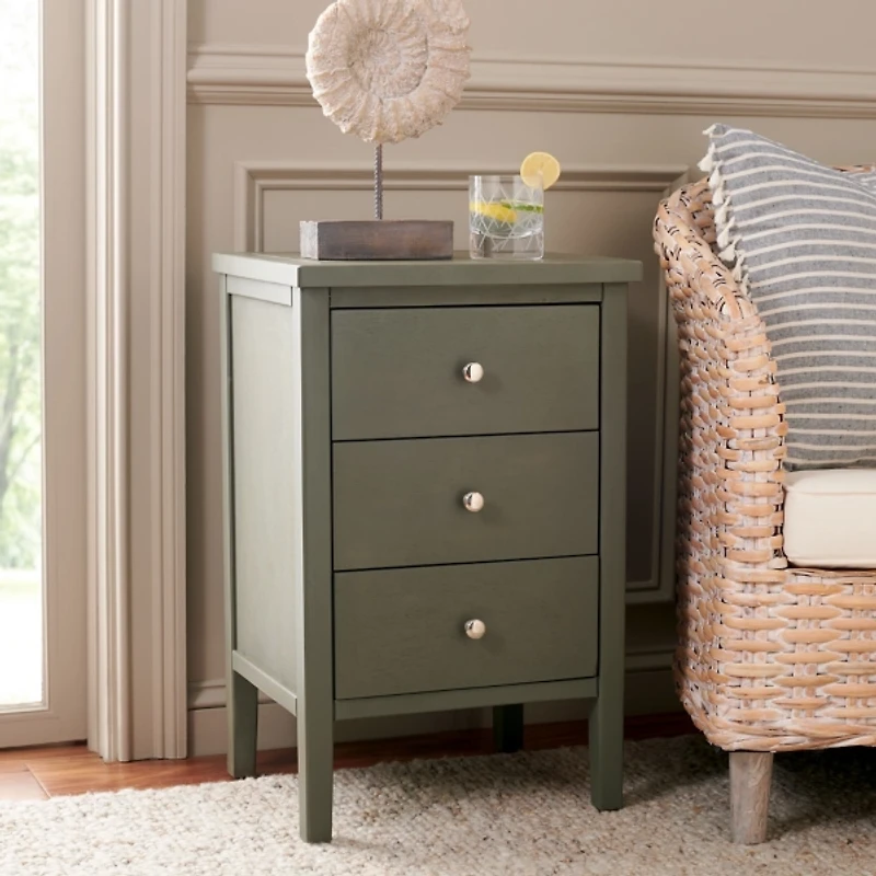 Ash Gray Wood 3-Drawer Denise End Table