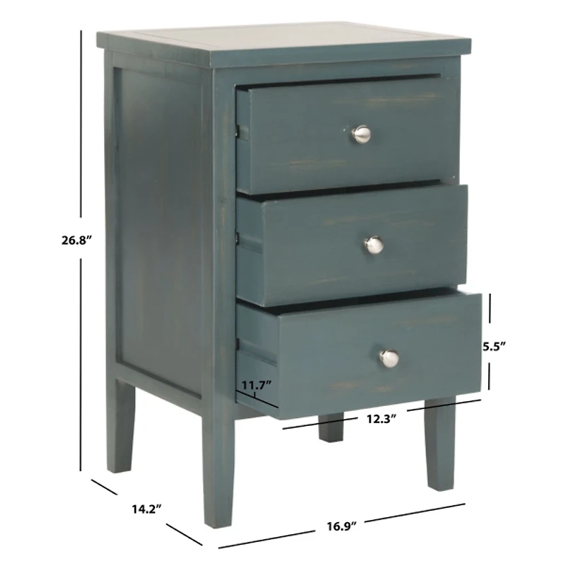 Teal Wood 3-Drawer Denise End Table