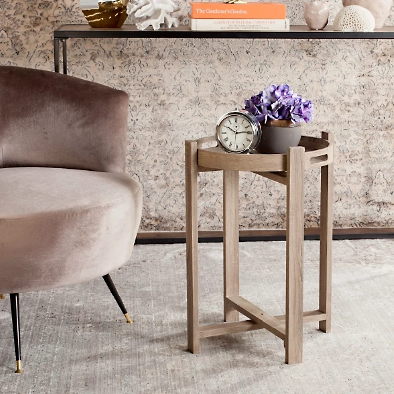 Graywash Round Tray Top Side Table