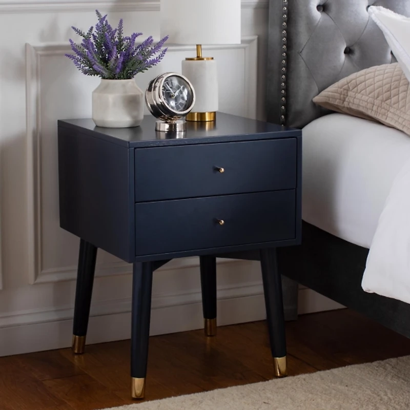 Navy Blue Wood 2-Drawer Katie End Table