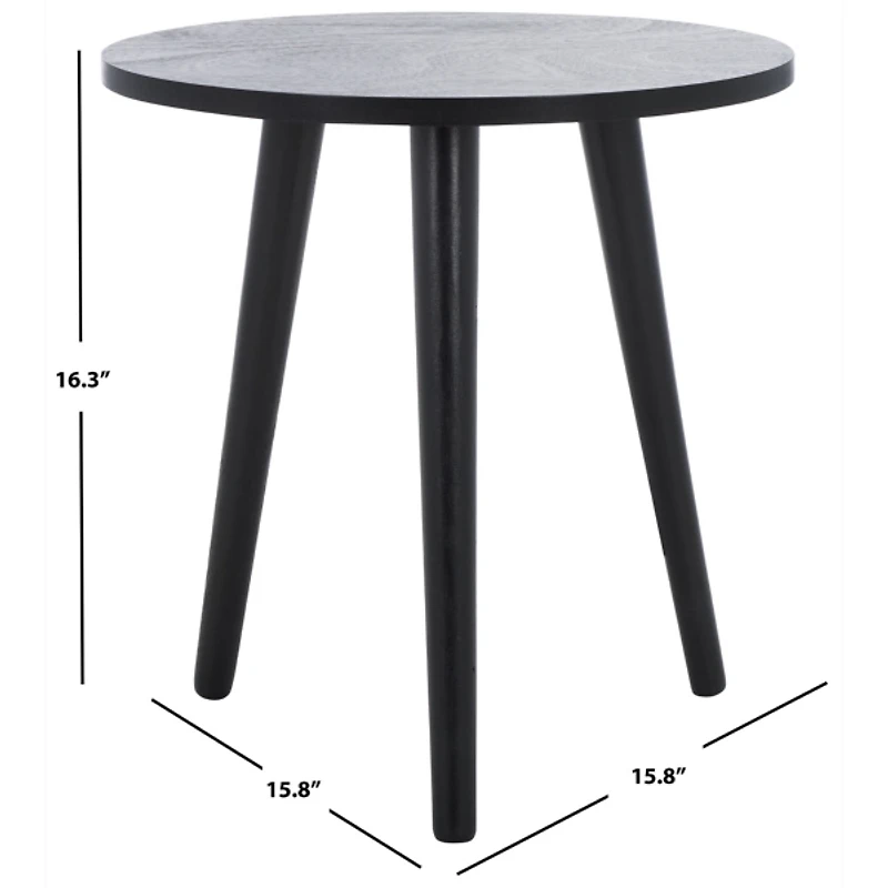 Black Wood Round Scandinavian End Table