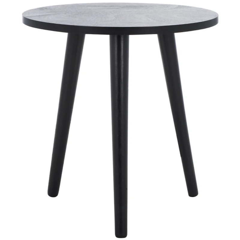 Black Wood Round Scandinavian End Table