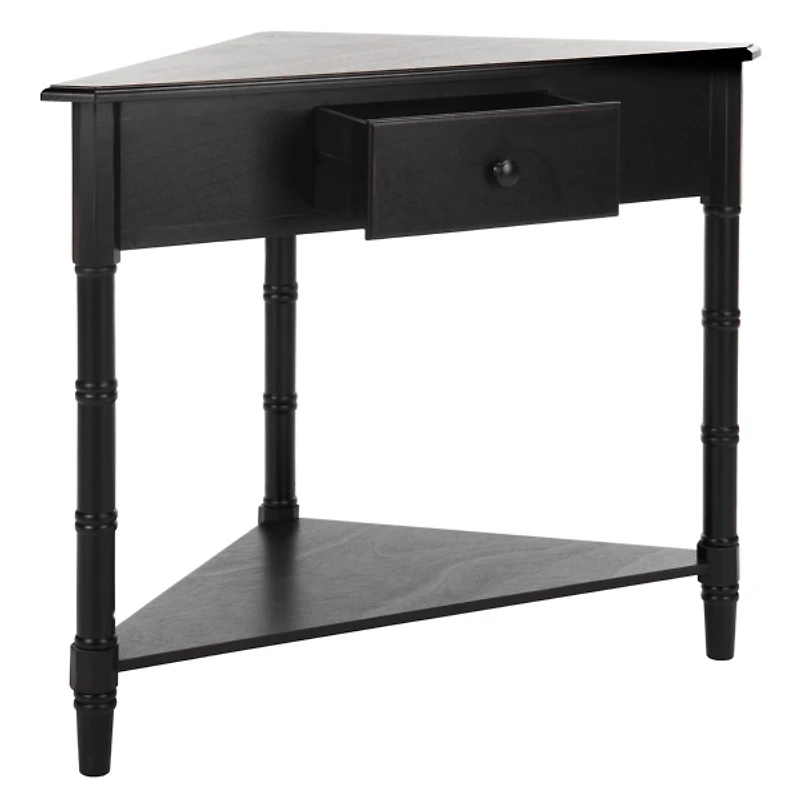 Distressed Black Wood Selena Corner Accent Table