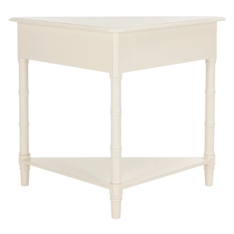 Distressed Cream Wood Selena Corner Accent Table