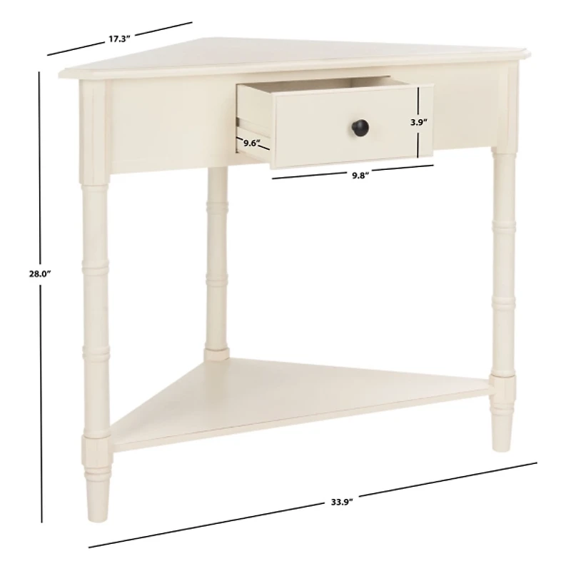 Distressed Cream Wood Selena Corner Accent Table