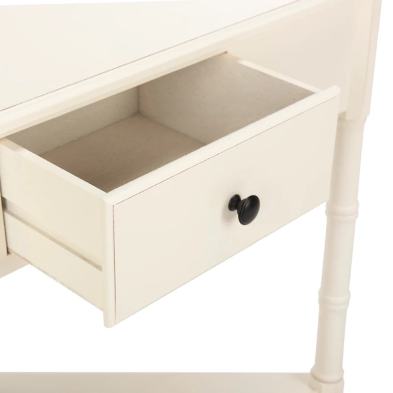 Distressed Cream Wood Selena Corner Accent Table