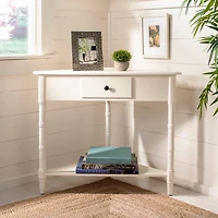 Distressed Cream Wood Selena Corner Accent Table