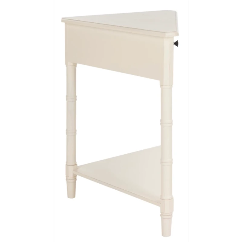 Distressed Cream Wood Selena Corner Accent Table