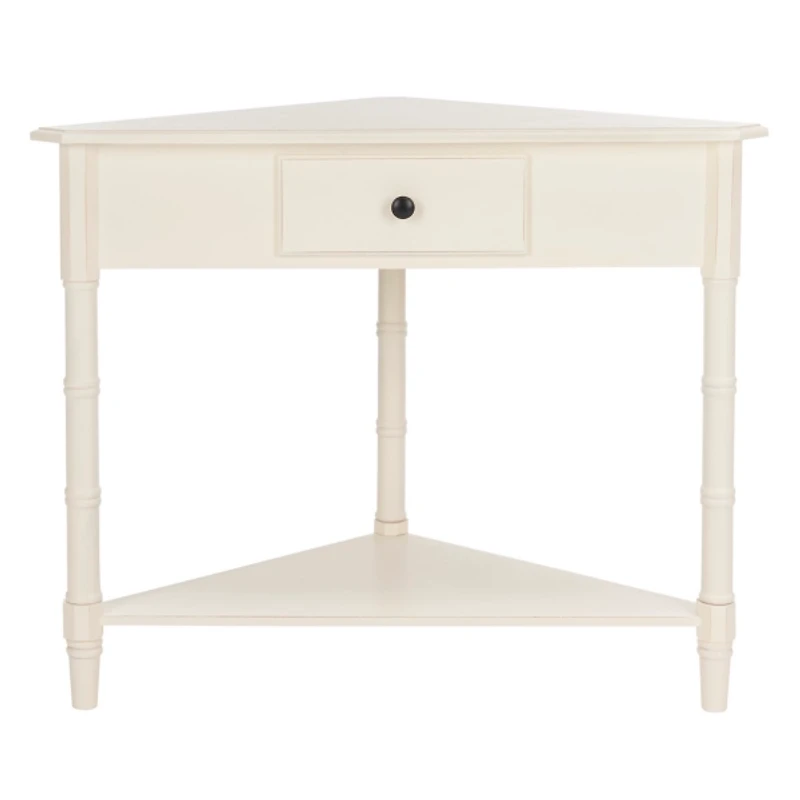 Distressed Cream Wood Selena Corner Accent Table