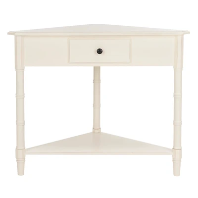 Distressed Cream Wood Selena Corner Accent Table