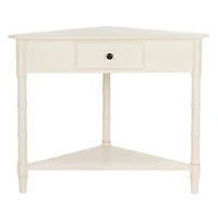Distressed Cream Wood Selena Corner Accent Table