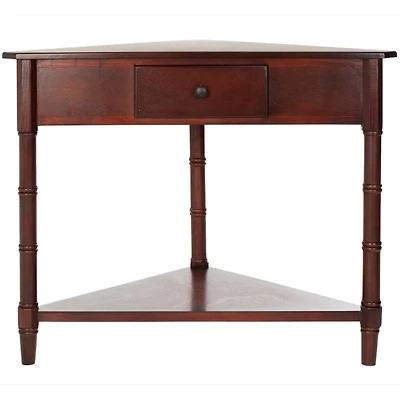 Dark Cherry Wood Selena Corner Accent Table