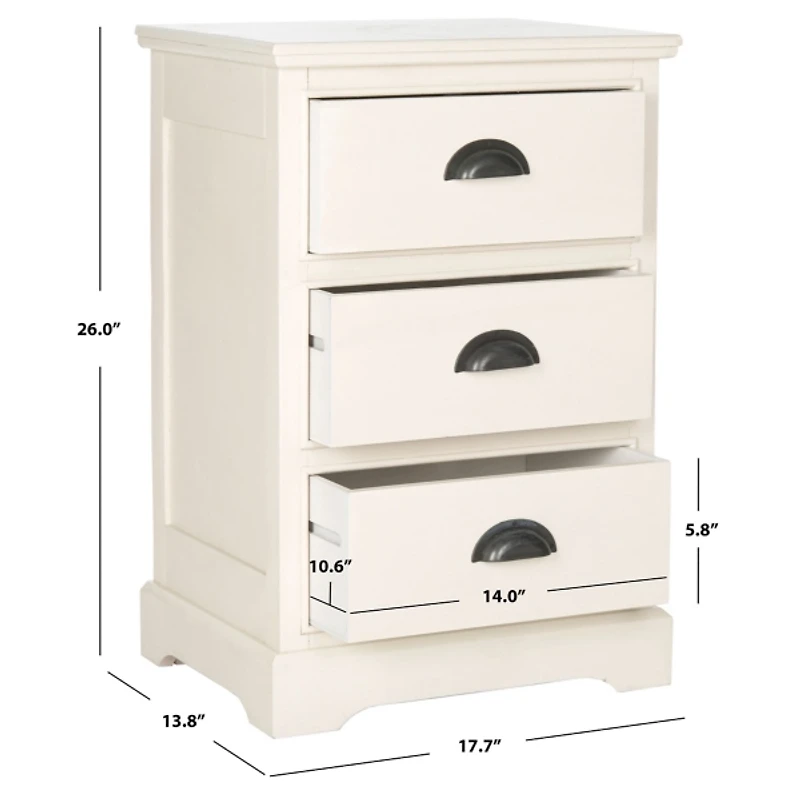 White Wood 3-Drawer Britte Side Table