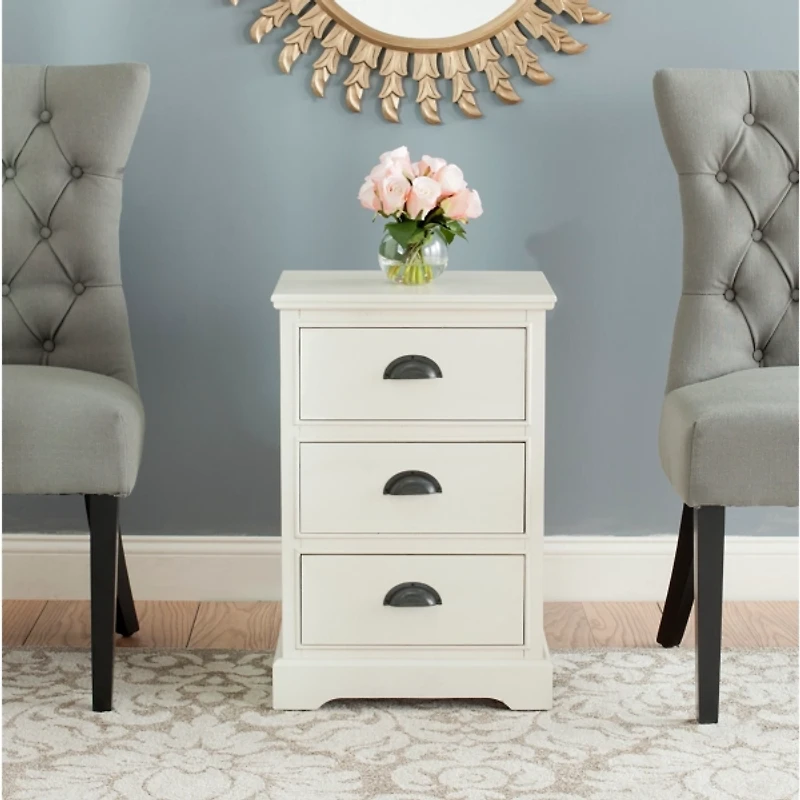 White Wood 3-Drawer Britte Side Table
