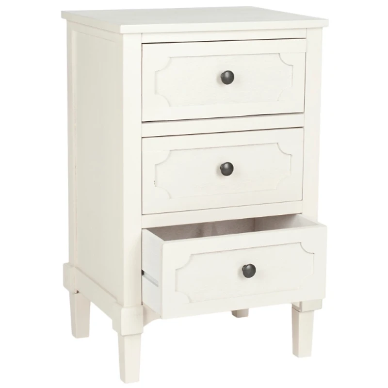 White Wood 3-Drawer Rosa End Table