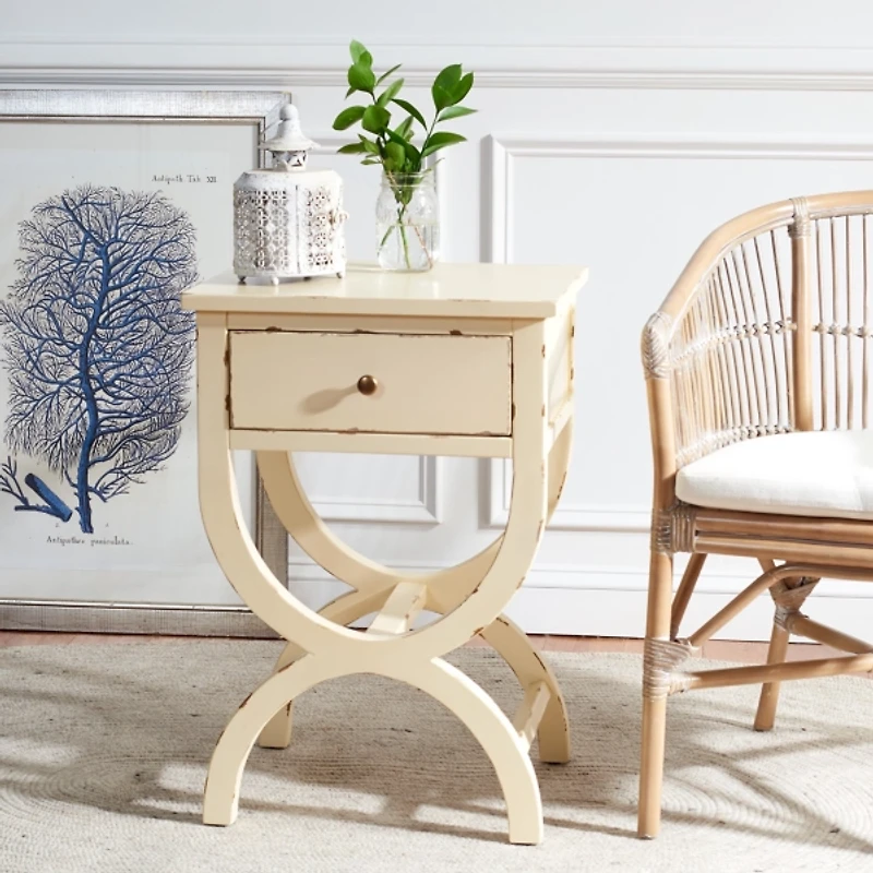 Weathered Vanilla Contemporary Maxine Accent Table