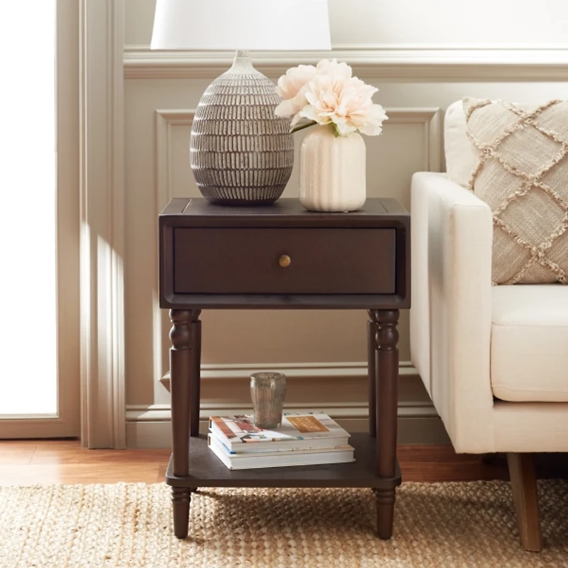 Walnut Single Drawer Letta Accent Table
