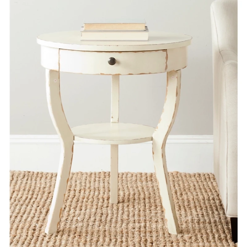 Distressed Ivory Irene Tripod Accent Table