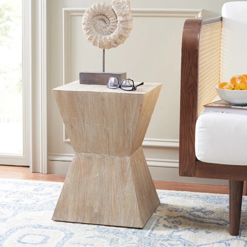 Distressed Ash Wood Hourglass Accent Table
