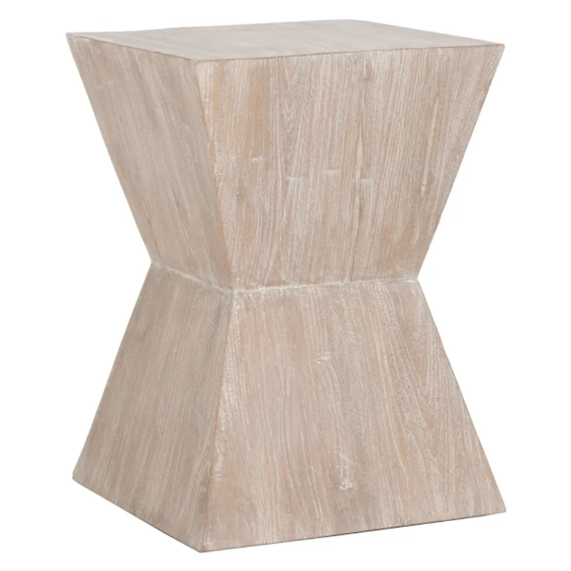 Distressed Ash Wood Hourglass Accent Table