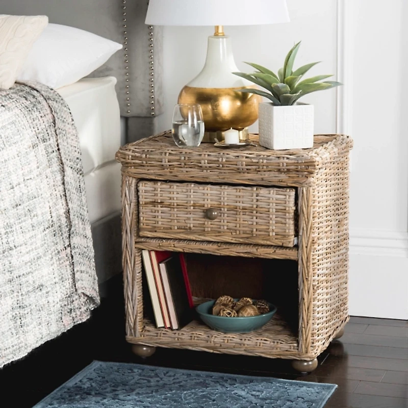Brown Rattan Coastal Accent Table
