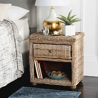 Brown Rattan Coastal Accent Table