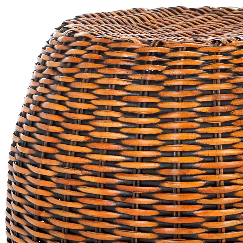 Round Brown Rattan Barrel Accent Table
