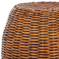 Round Brown Rattan Barrel Accent Table