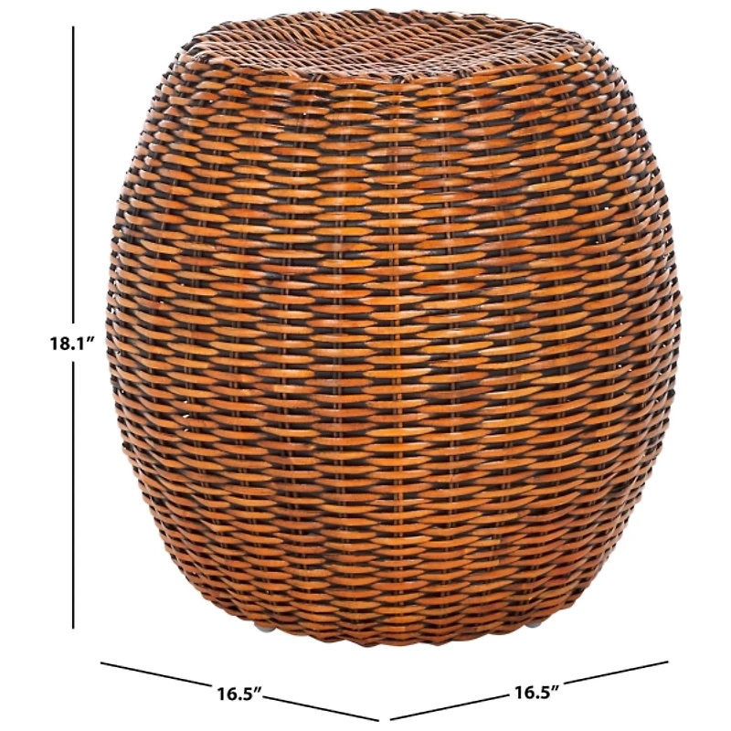Round Brown Rattan Barrel Accent Table