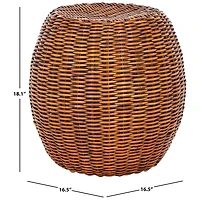 Round Brown Rattan Barrel Accent Table