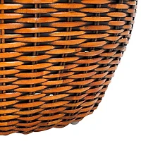 Round Brown Rattan Barrel Accent Table