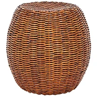 Round Brown Rattan Barrel Accent Table