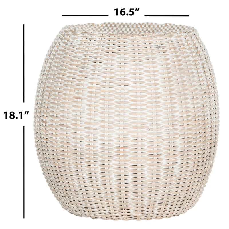 Round White Rattan Barrel Accent Table